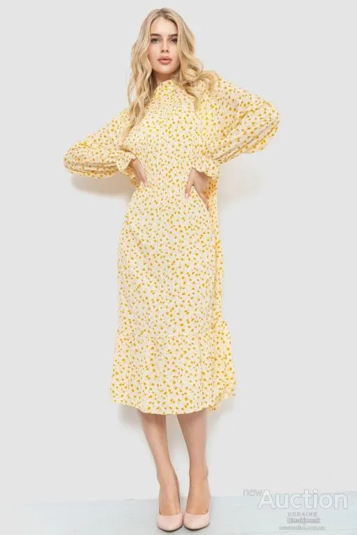 Платье свободного кроя с цветочным принтом, цвет молочно-горчичный, 204R201 Ціна