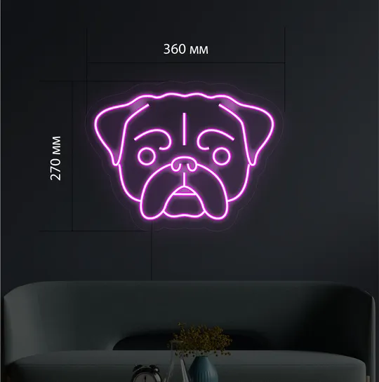 Купити Неоновий світильник Мопс 360х270 acr-n000030