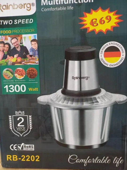 Измельчитель чаша 2 л 4 лезвия из нержавеющей стали Rainberg RB-2202 1300 Watt Недорого