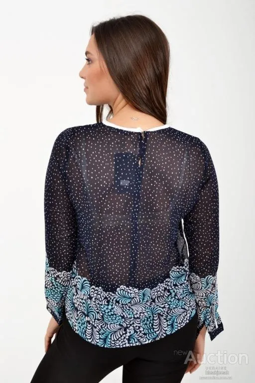 Блуза офисного стиля, цвет Темно-синий с цветочным принтом, 115R036 З аукціону