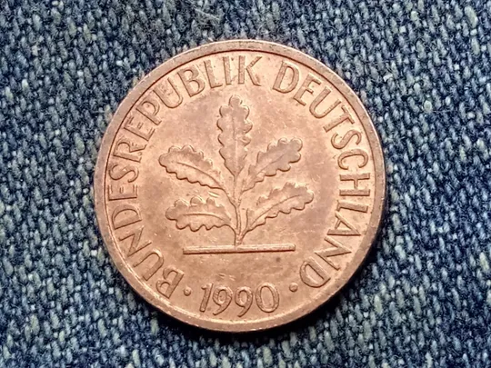 Купити ФРГ, 1 пфенниг "D" (1990 г.) Флора. Растения.  Дубовый лист.