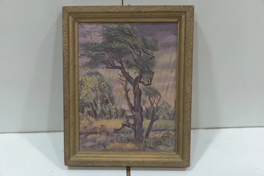Картина Пейзаж. Дерево, дождь. масло пластик. маленькая В раме 18х22,5 см. Без рамы 16х20 см №98 Ціна