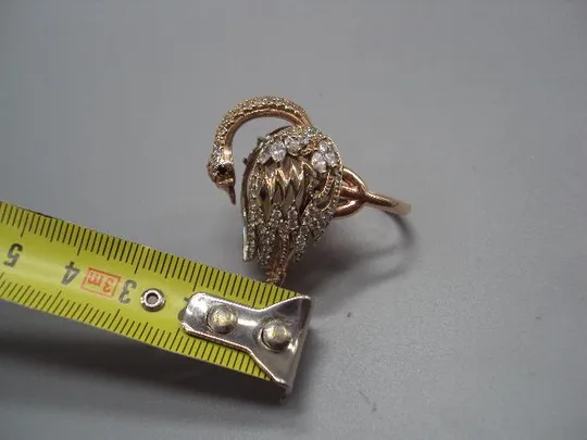 Женское кольцо лебедь золото клеймо 585 проба Украина ГБП2 фианит вес 17,04 г размер 17,5 №14717 Недорого