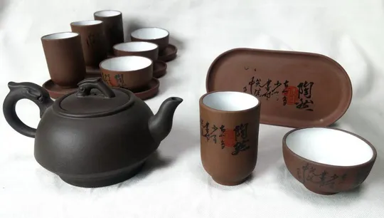 Китайский набор для чайной церемонии 4 чайные пары + чайник + поднос Де купити