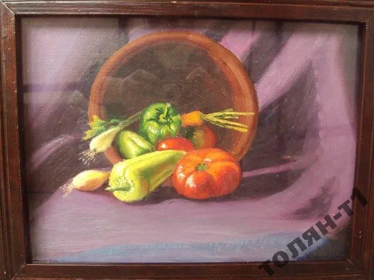 Картина натюрморт Овощи. Гащук. масло картон 47х37 см №82 З аукціону