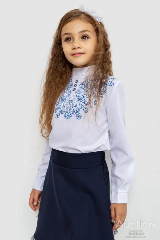 Блуза для девочек нарядная, цвет бело-синий, 172R025 З аукціону