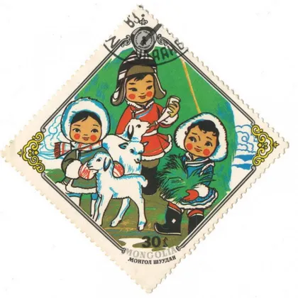 фото, 1983 рік. Діти з ягнятами. Монголія [АА]