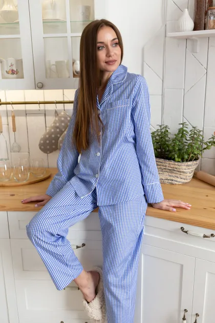 фото, Комплект сорочка на гудзиках  і брюки з бавовни Christel 112 синій S