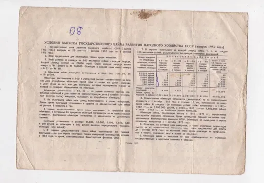Купити ГОСУДАРСТВЕННЫЙ ЗАЕМ РАЗВИТИЯ НАРОДНОГО ХОЗЯЙСТВА СССР = Облигация 25 руб. = 1952 г. ==