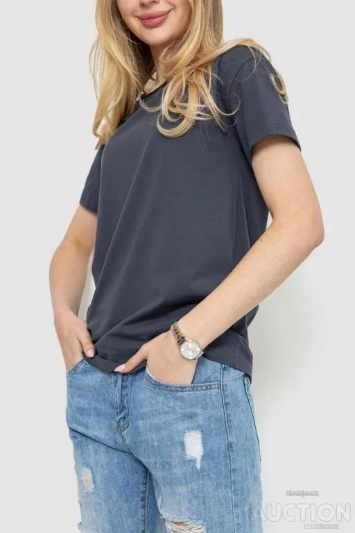 Футболка женская однотонная, цвет темно-серый, 102R5248 З аукціону