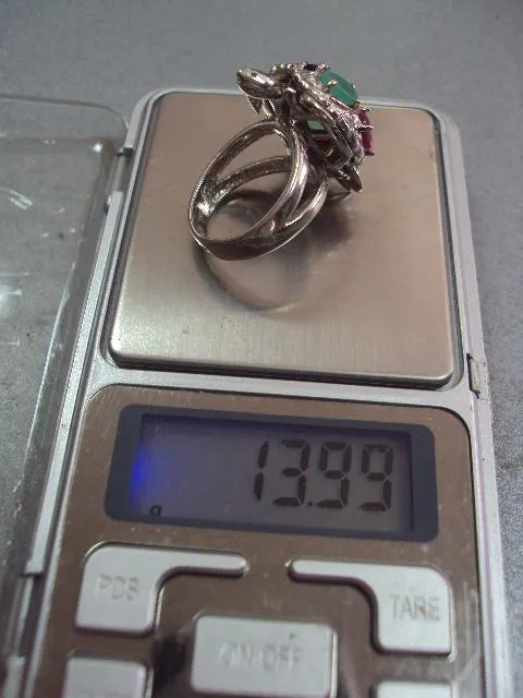 кольцо черепаха черепашка с камнями рубин, сапфир, изумруд серебро 925 проба 13,99г размер 17,5 №151 Характеристики