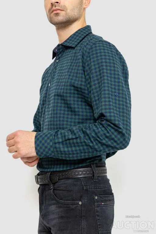 Рубашка мужская в клетку байковая, цвет зелено-синий, 214R16-33-164 З аукціону