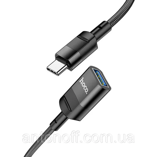 USB OTG подовжувач Hoco U107 Type-C to USB female USB3.0 3A 1.2м Чорний Продаж