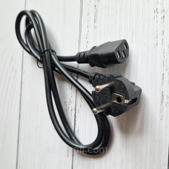 Купити Мережевий кабель живлення для комп'ютера / шнур C13 (IEC-C13 CEE7/4) 250V 10A 1.2м Чорний