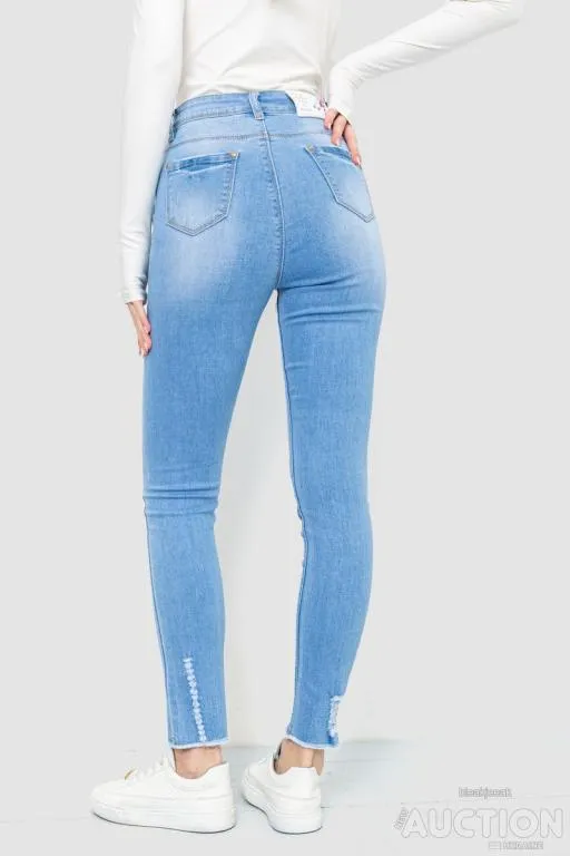 Джинсы женские с потертостями, цвет голубой, 214R1530 Продаж
