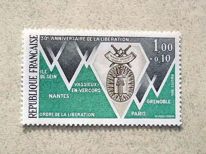 фото, Поштова марка Франція " 30 років Перемоги " 1974 рік **