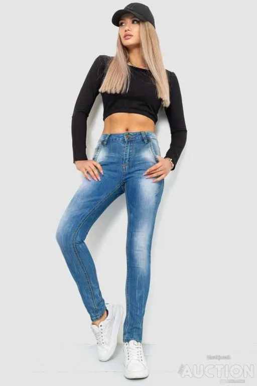 Купити Джинсы женские с потертостями, цвет синий, 244RS07
