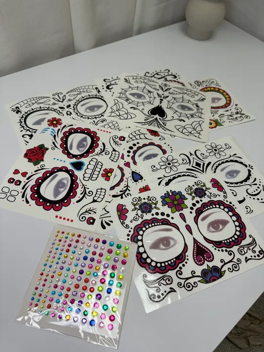 Тимчасові тату для обличчя з блискітками у стилі Santa Muerte ціна за всі (22) Ціна
