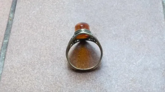 Кольцо перстень советский мельхиор скань с янтарём бижутерия р19 каблучка бурштин 4г Вживане Продаж