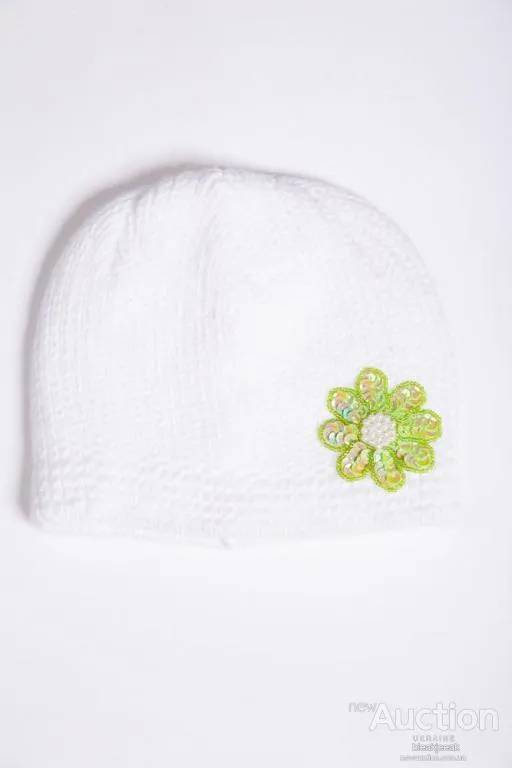 Детская шапка, молочно-салатового цвета с пайетками, 167R7802 Ціна