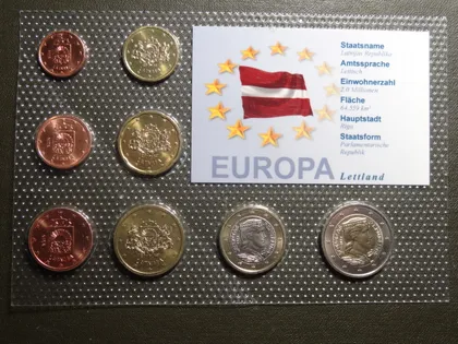 фото, Комплект євромонет Латвії 2014 UNC (повний комплект)