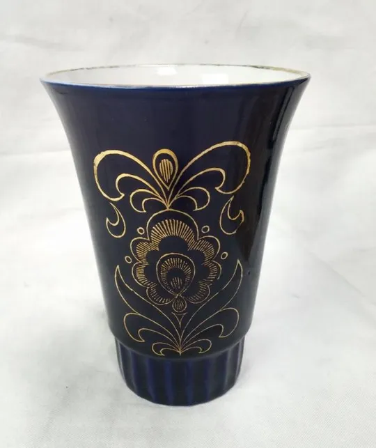 Стакан (чашка) советский кобальтовый с позолотой фарфор Бронница Продаж