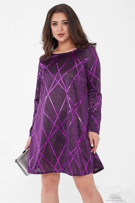 Короткое платье, фиолетового цвета, из люрекса, 153R4052 Ціна