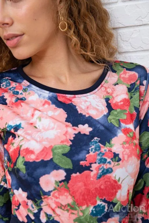 Цветастое платье с поясом, синего цвета, 167R161-1 Інтернет-аукціон