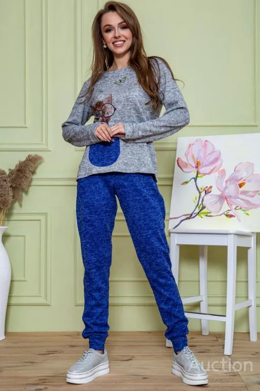 Купити Женский костюм штаны + кофта, серо-синего цвета, 172R1211-2