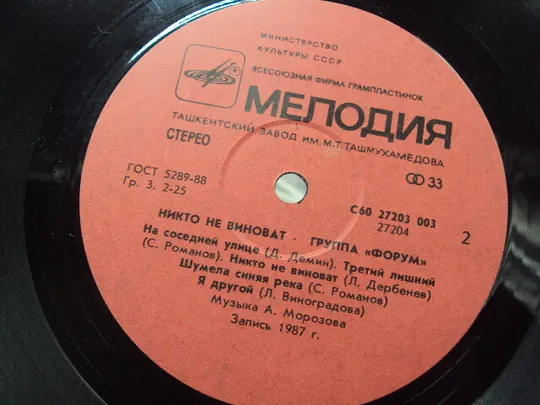 Пластинка мелодия Форум Никто не виноват 1988 год диаметр 30 см №15413МЯ в Україні
