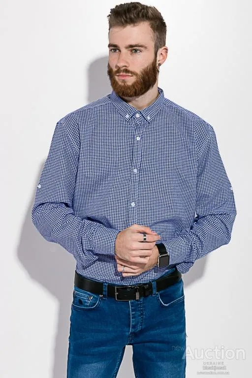 Рубашка, сине-белая в клетку, с длинными рукавами, 511F006 Ціна