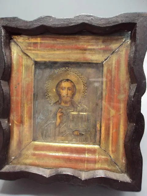 Икона Спаситель Иисус Христос металл в киоте размер 23,6 х 21,2 см, икона 13,2 х 11,4 см №13913 Недорого