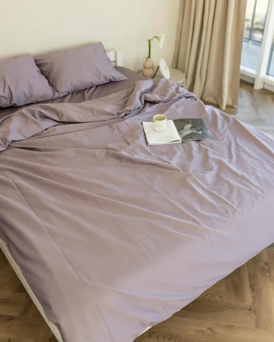 Постельное белье семейное Dushka Home Сатин Люкс 20903 160х215х2 см бледно-лавандовое Ціна