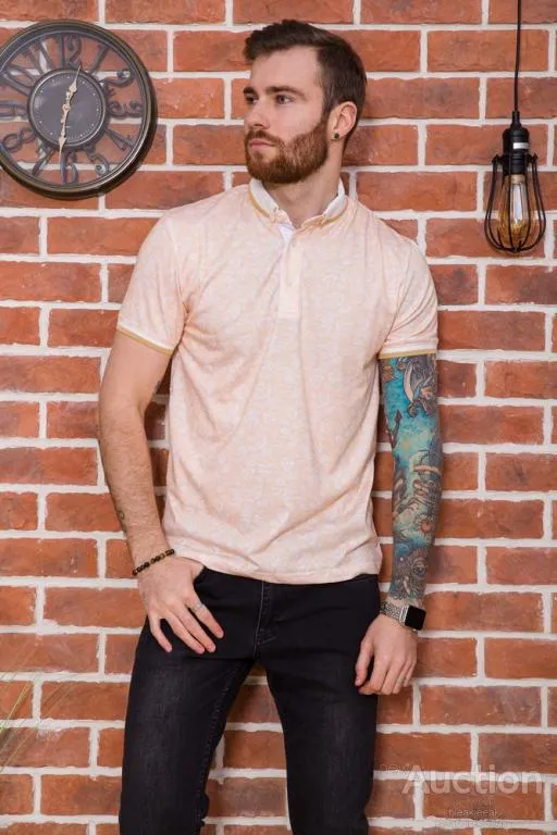 Мужское поло в принт, персикового цвета, 194R2012 Ціна