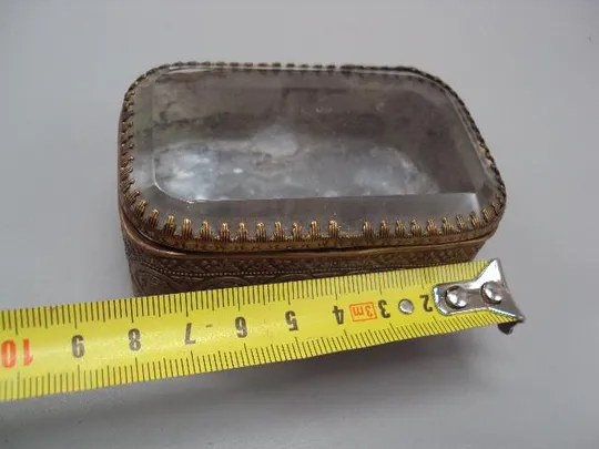 Шкатулка для украшений прямоугольная стекло, металл латунь старинная высота 4,3 см (№1358) Інтернет-аукціон