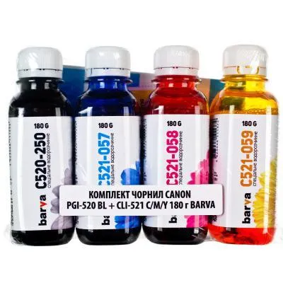 Чернила Barva CANON PGI-520BL + CLI-521 C/M/Y 4х180г (CPGI520-180-MP) З аукціону