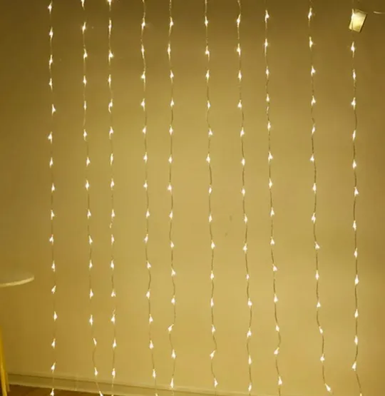 Гирлянда штора Водопад-роса, от USB, 2x2м, 8 нитей, 160 LED, 8 режимов Теплый белый Продаж