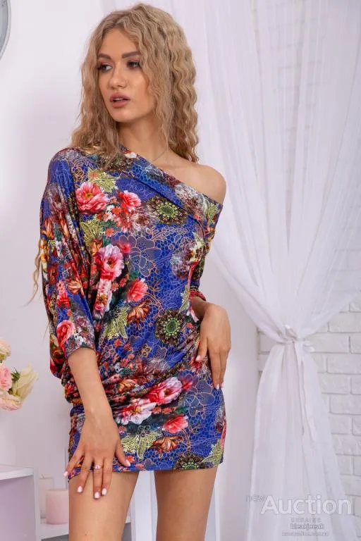 Мини-платье в цветочный принт, синего цвета, 167R105-10 Ціна