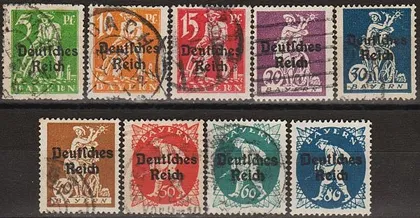 фото, 1920 - Німеччина - Стандарти Баварії з надруками в Мюнхені Mi.119-28 _20,30 €