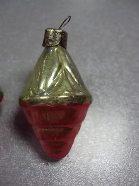 Елочные игрушки подвесные юла стекло ссср лот 2 шт длина 5,5 см №13198 Продаж