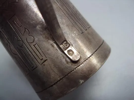 Рюмка стопка кружка пейте на здоровье серебро 84 проба АЕ Егоров вес 34,94 г размер 4,6х5,8х4,1 см Де купити