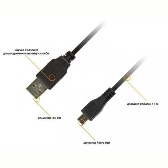 Кабель Piko USB - micro USB V2.0 (M/M), 1 м, Black (1283126474088) З аукціону