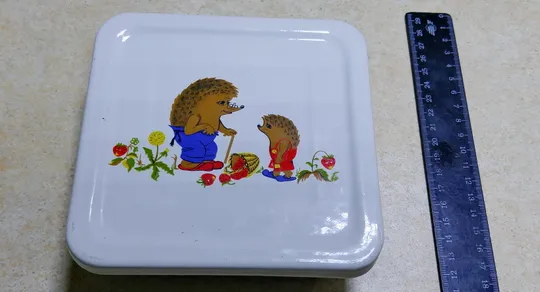 Лоток контейнер емалірований дитячий посуд Їжачки старий радянський Вживане #2 Недорого
