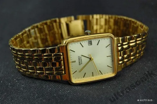 стильные часы SEIKO мех.7N22 30м. дата. подзолото Продаж