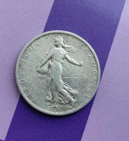 Подлинная монета Франция 1 франк - Semeuse / сеятель - 1913 - серебро fts184 Ціна