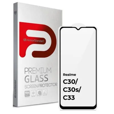 Стекло защитное Armorstandart Full Glue Realme C30/C30s/C33 Black (ARM64727) Ціна