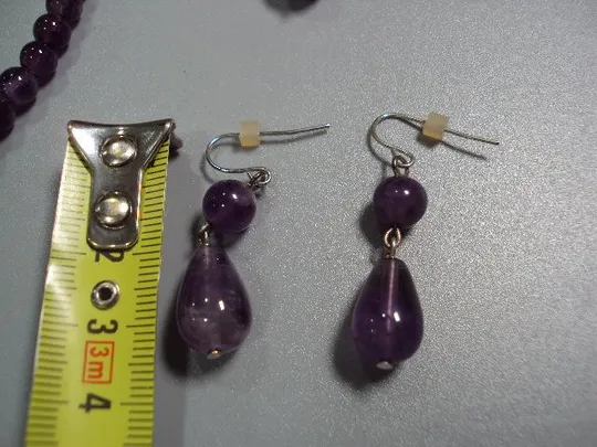 Набор серьги, браслет и колье ожерелье бусы капельки аметист натуральный камень №11250м Недорого