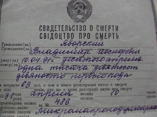 документ свидетельство о смерти 1991 №2920 Недорого