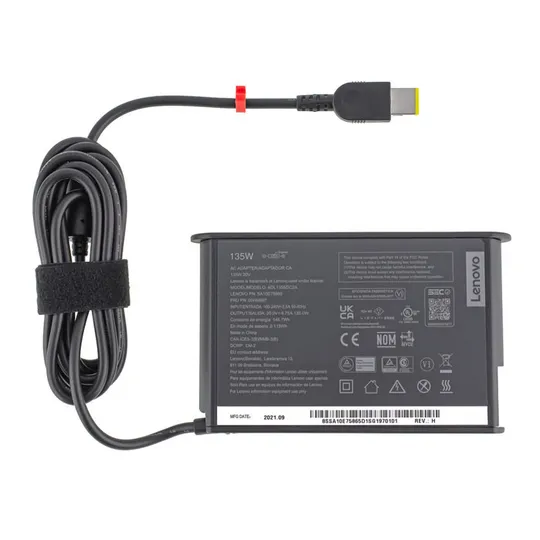 Оригінальний блок живлення для ноутбука LENOVO 20V, 6.75A, 135W, USB+pin (Square 5 Pin DC Plug), 3 pin, black, SLIM OVALE З аукціону