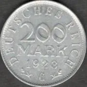ХАЛЯВА !!! Треий рейх 200 марок "G" 1923 г.  31 янв. 1922 г. приход к власти Гитлера. Первая монета. Ціна